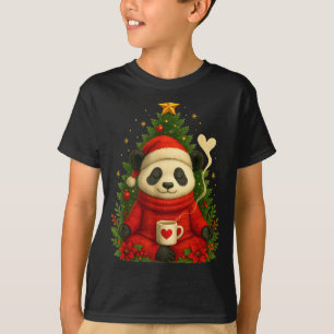Cute Panda Santa Coffee Holiday Tee For Animal Lov