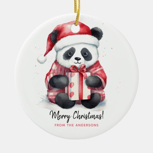 Cute Panda Santa Merry Christmas Ceramic Tree Decoration (Front)