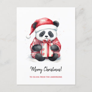 Cute Panda Santa Merry Christmas Holiday Postcard