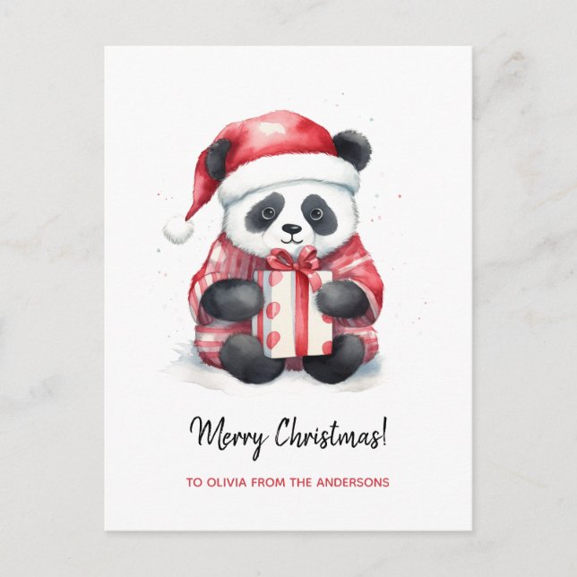 Cute Panda Santa Merry Christmas Holiday Postcard (Front)