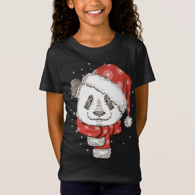 Cute Panda Santa's Hat Christmas Panda Bear Lover  T-Shirt (Front)