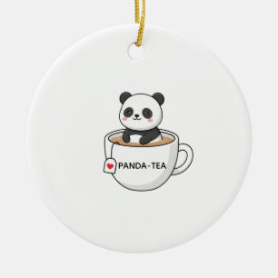 Cute Panda Sitting In A Tea Cup Ceramic Tree Decoration