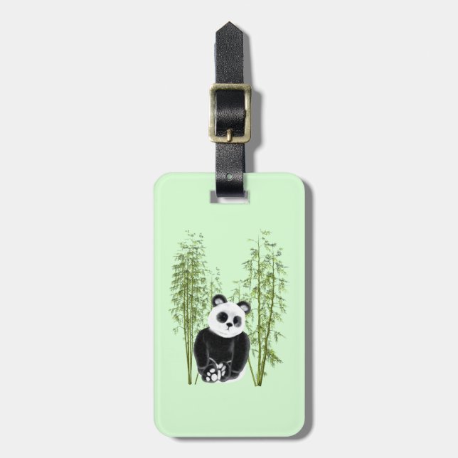 Cute Panda Sitting in Bamboo Luggage Tag (Front Vertical)