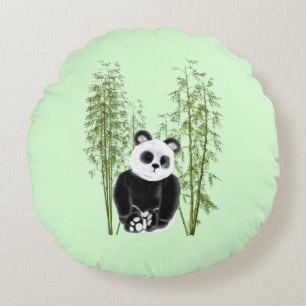 Cute Panda Sitting in Bamboo Round Cushion