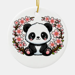 Cute Panda Sitting in Cherry Blossoms Ceramic Tree Decoration