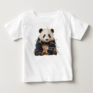 Cute Panda Tangled in Christmas Lights Baby T-Shirt