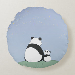 Cute Panda Under Stars Round Cushion
