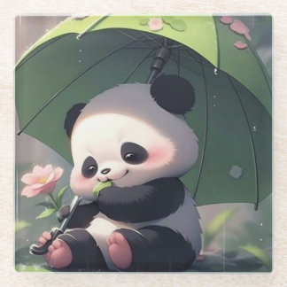 Cute Panda Under Umbrella Coaster | Kawaii Rainy D