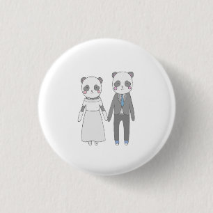 Cute Panda Wedding Couple – Kawaii Bride & Groom 3 Cm Round Badge