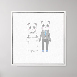 Cute Panda Wedding Couple – Kawaii Bride & Groom Canvas Print
