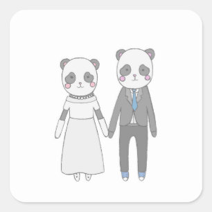 Cute Panda Wedding Couple – Kawaii Bride & Groom Square Sticker