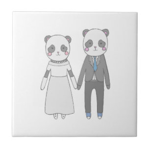 Cute Panda Wedding Couple – Kawaii Bride & Groom Tile