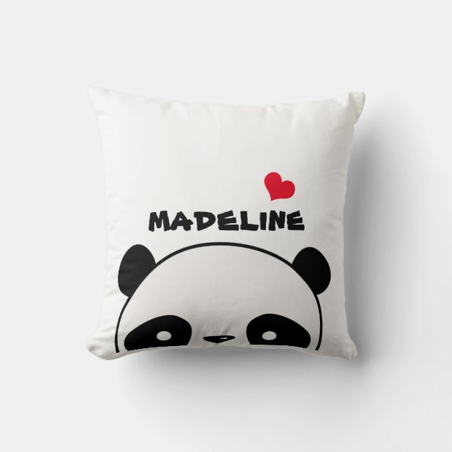 Cute Panda White Personalised Name Throw Pillow (Front)