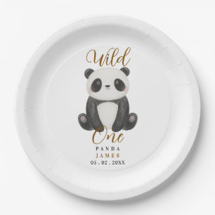 cute panda wild first one birthday paper plate