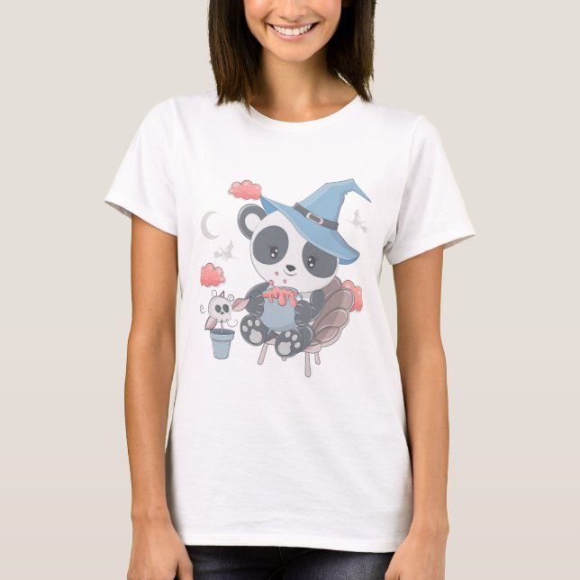 Cute Panda Witch Surrounded Clouds Halloween Mug T-Shirt (Front)