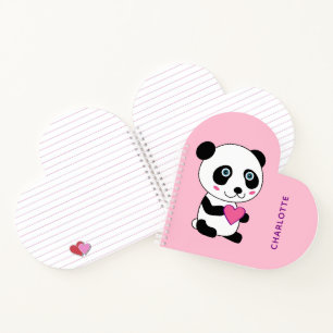 Cute Panda with a Pink Heart Name Spiral Notebook