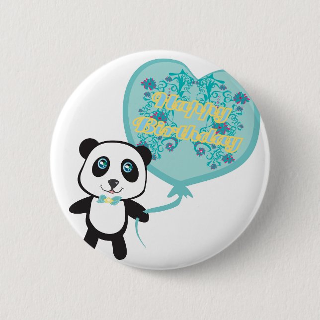 Cute panda with balloon Badge (Front)