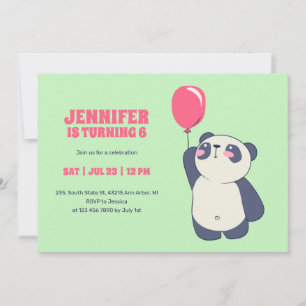 Cute Panda With Balloon Cartoon Kids Birthday Invitation