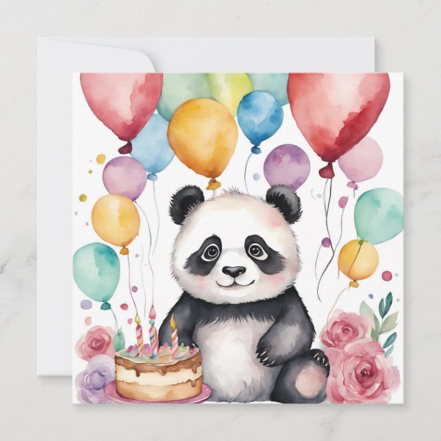Cute Panda with balloons card (Front)
