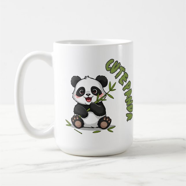 Cute Panda with Bamboo - Adorable  Coffee Mug (Left)