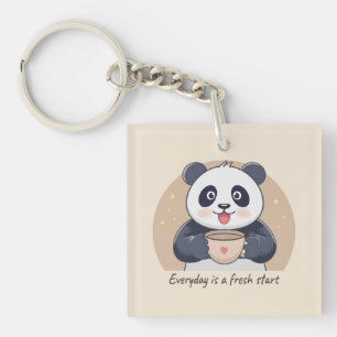 Cute Panda with Coffee Key Ring