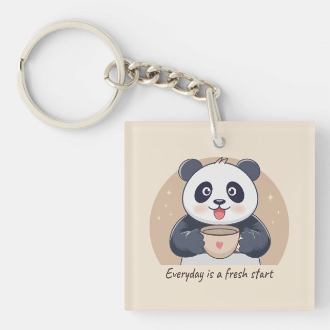 Cute Panda with Coffee Key Ring (Front)