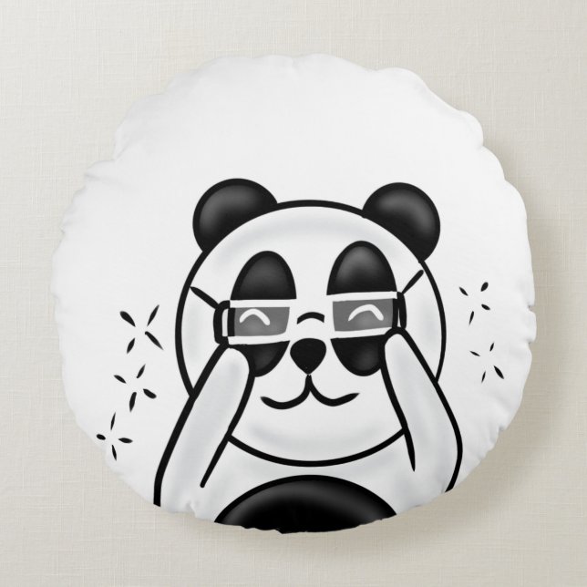Cute Panda With Glasses Round Cushion (Front)