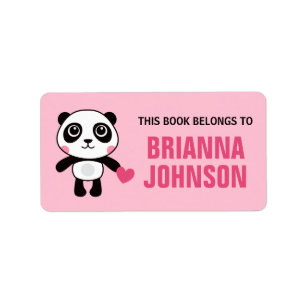 Cute panda with heart animal bookplate book label