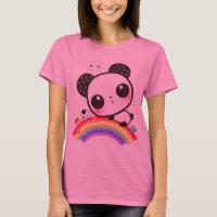 Cute panda with kawaii food on rainbow