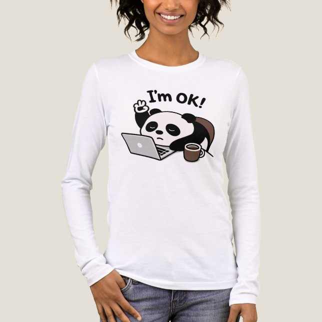 Cute Panda Working on Laptop with Coffee – I'm OK  Tri-Blend Shirt (Front)