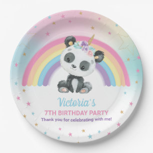 Cute Pandacorn Panda Birthday Party Rainbow  Paper Plate