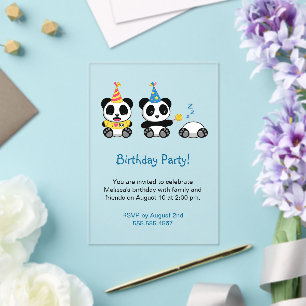 Cute Pandas Birthday Party Acrylic Invitations