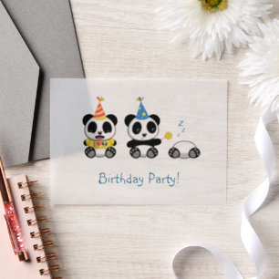 Cute Pandas Birthday Party Insert Vellum Invitations