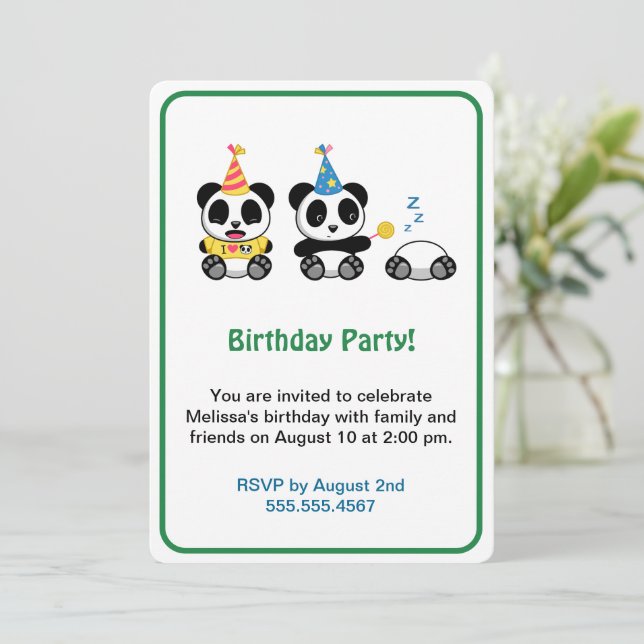 Cute Pandas Birthday Party Invitation (Standing Front)