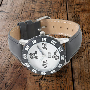 Cute Pandas Black and White Personalised Watch