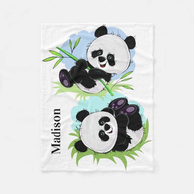 Cute Pandas custom name fleece blankets (Front)