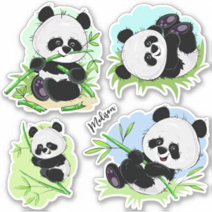 Cute Pandas custom name stickers