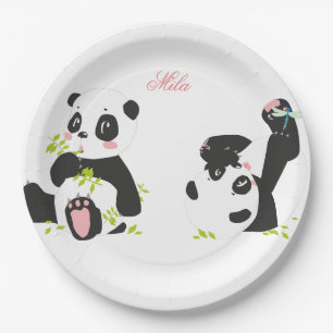 Cute pandas paper plate