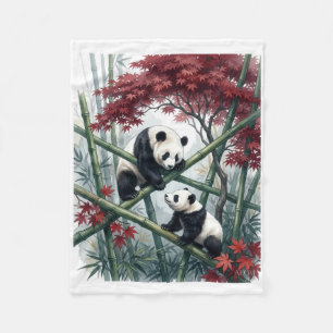 Cute Pandas Resting In Bamboo Forest Fleece Blanke Blanket