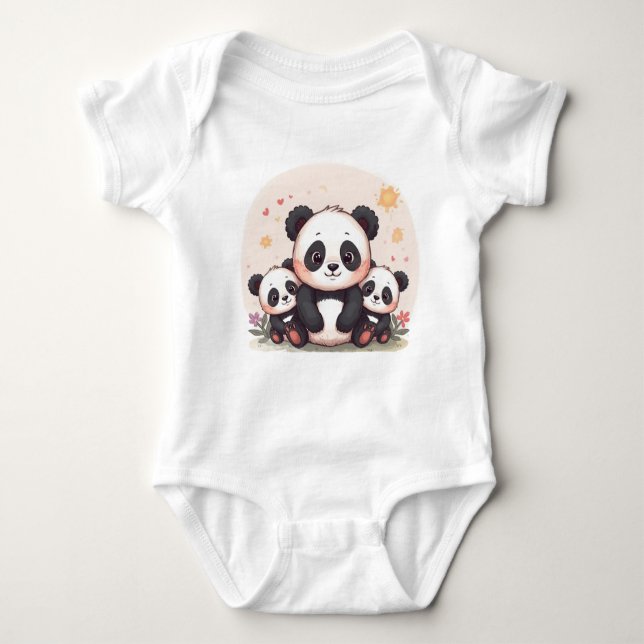 Cute Pandas T-shirt with family Baby Bodysuit (Front)