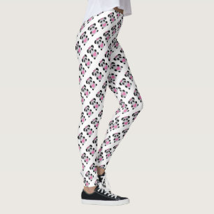 Cute Pandas with Pink Hearts Leggings