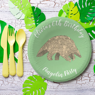 Cute Pangolin 6th Birthday Party Green Paper Plate