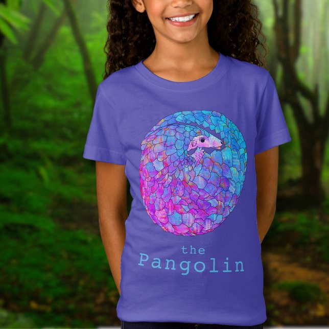 Cute Pangolin Colourful Animal Art T-Shirt (Cute pangolin colorful animal art T-shirt pink purple blue rolled up pangolin illustration )