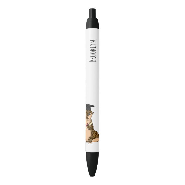 Cute pangolin graduating cartoon black ink pen (Front Vertical)
