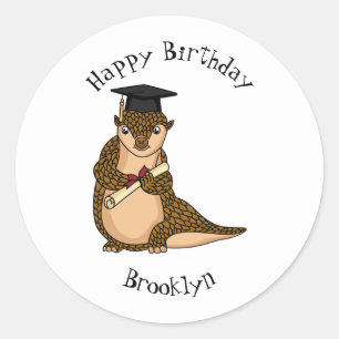 Cute pangolin graduating cartoon  classic round sticker