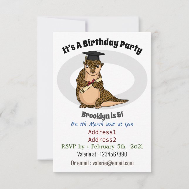 Cute pangolin graduating cartoon invitation (Front)