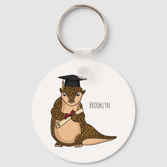 Cute pangolin graduating cartoon key ring (Front)