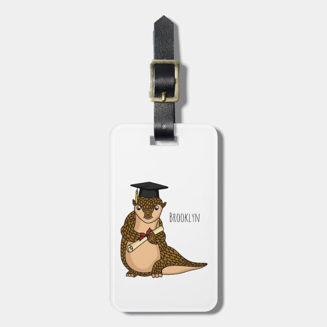 Cute pangolin graduating cartoon luggage tag (Front Vertical)