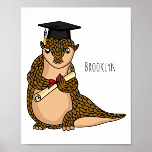 Cute pangolin graduating cartoon poster