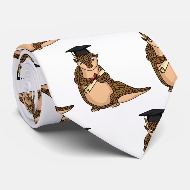 Cute pangolin graduating cartoon tie (Rolled)